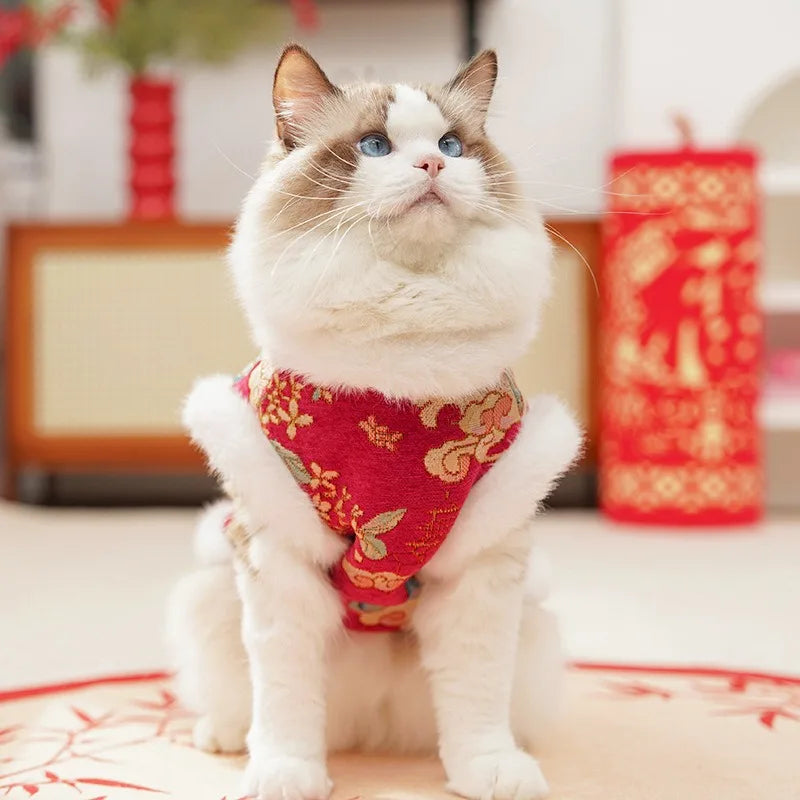 Autumn Winter Thick Velvet Tang Style Chinese Pet Vest