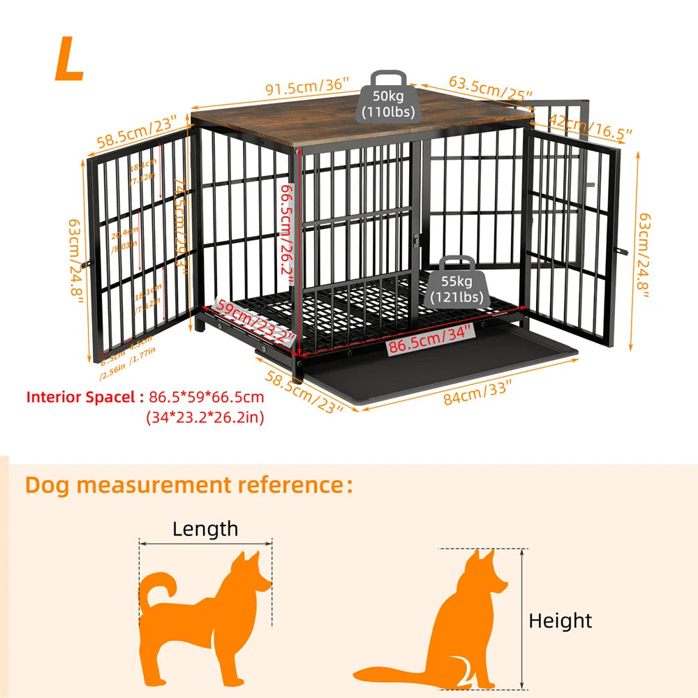 BORWART Wooden Dog Crate Indoor Elevated Kennel End Table With 3 Doors