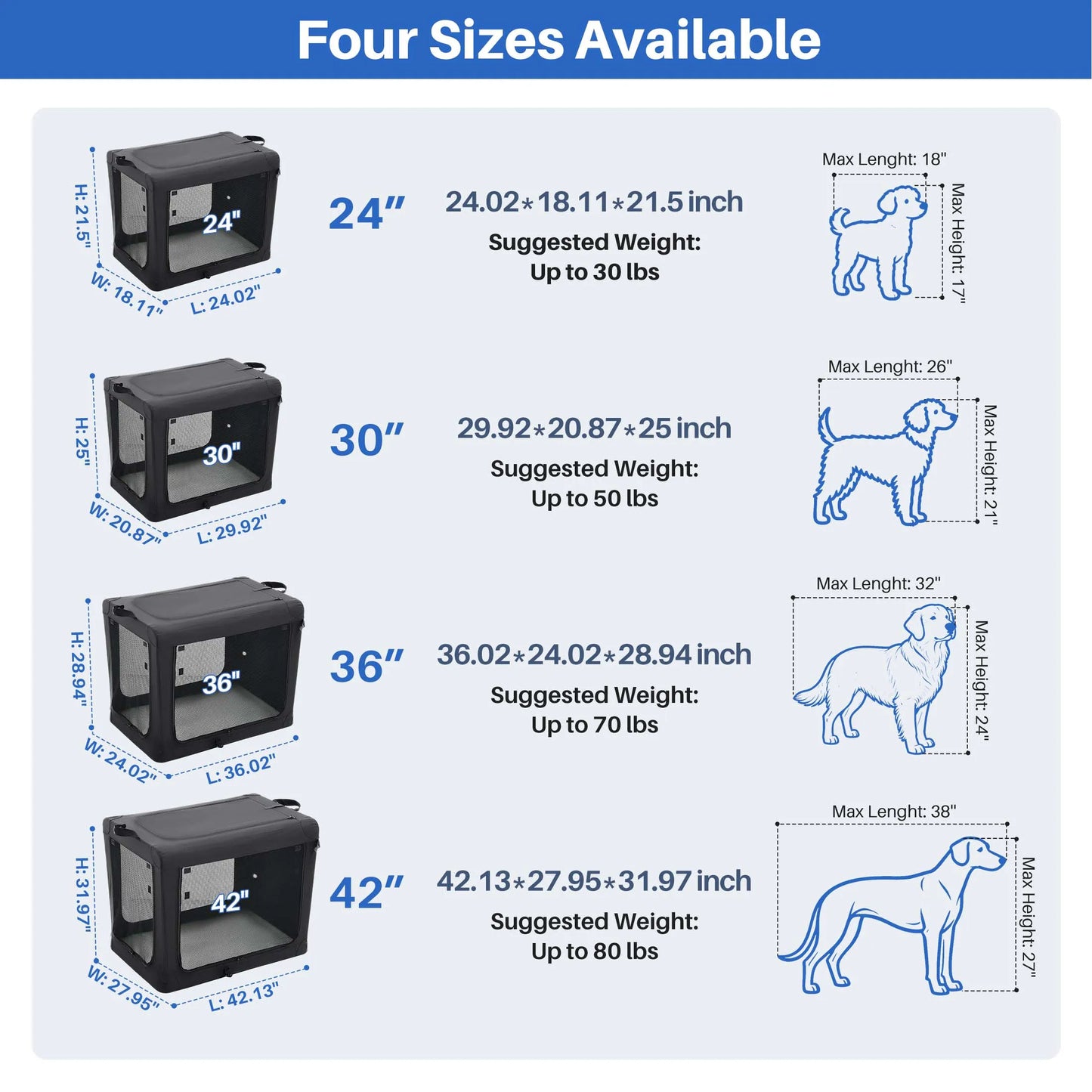 Portable Foldable Dog Crate For Small Dogs, 3 Door Airline
