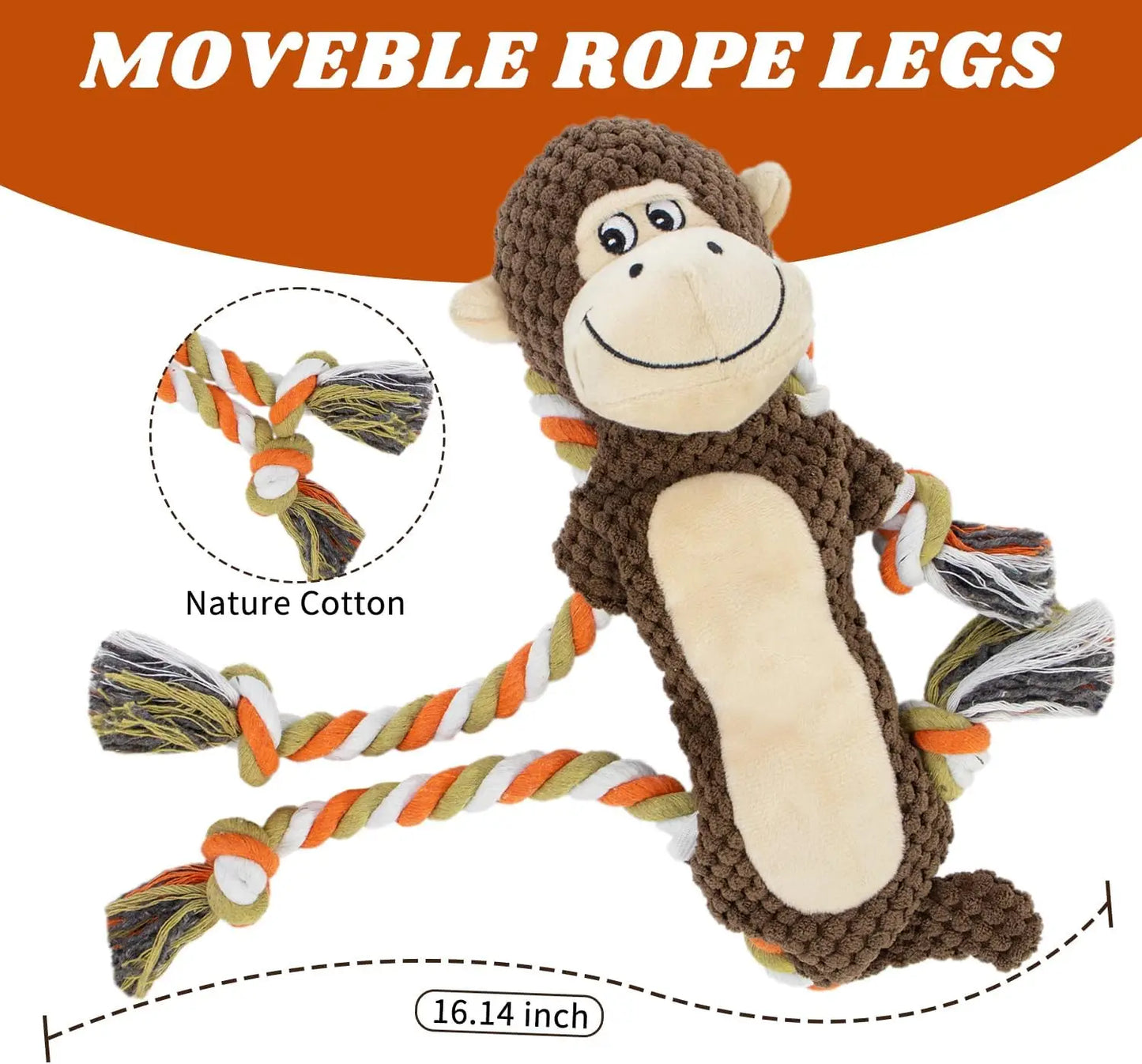 Squeaky Monkey Dog Toy Interactive Plush Chew With Crinkle Paper