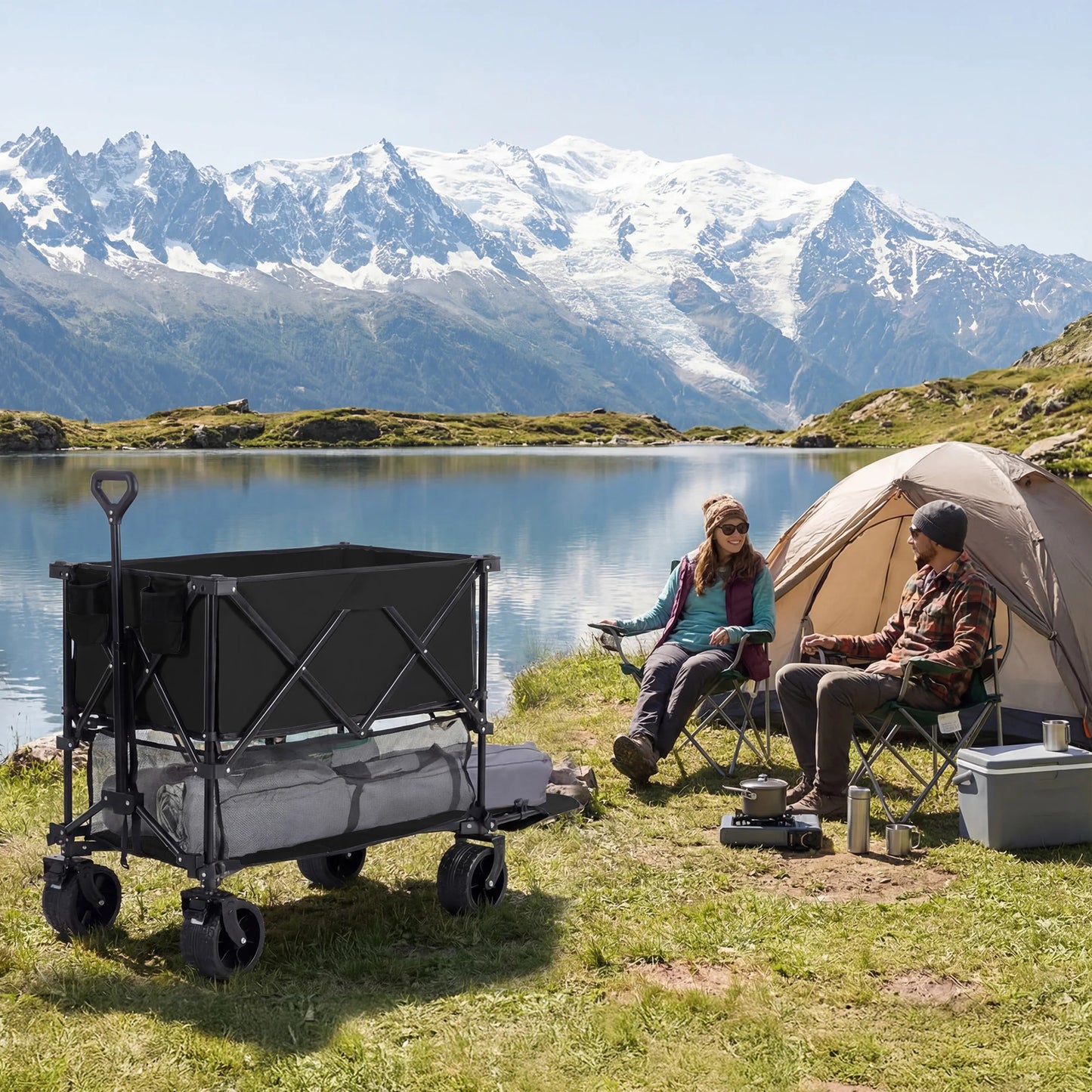 JHK Outdoor Double Decker Wagons Cart Large Capacity Collapsible