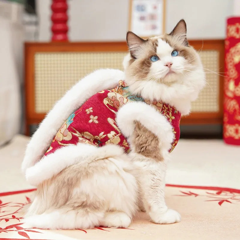 Autumn Winter Thick Velvet Tang Style Chinese Pet Vest