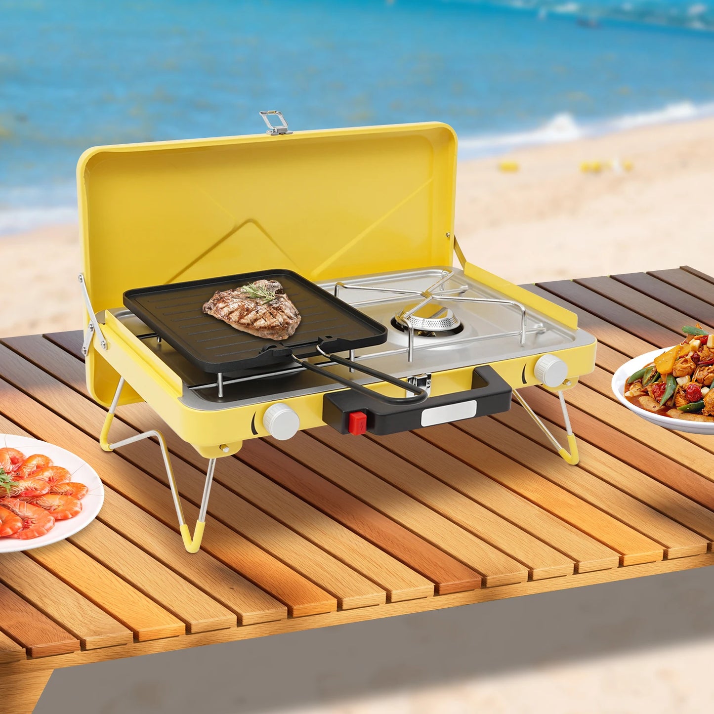 Portable Outdoor Gas Stove 2 Burner 3500W With Windshield Camping