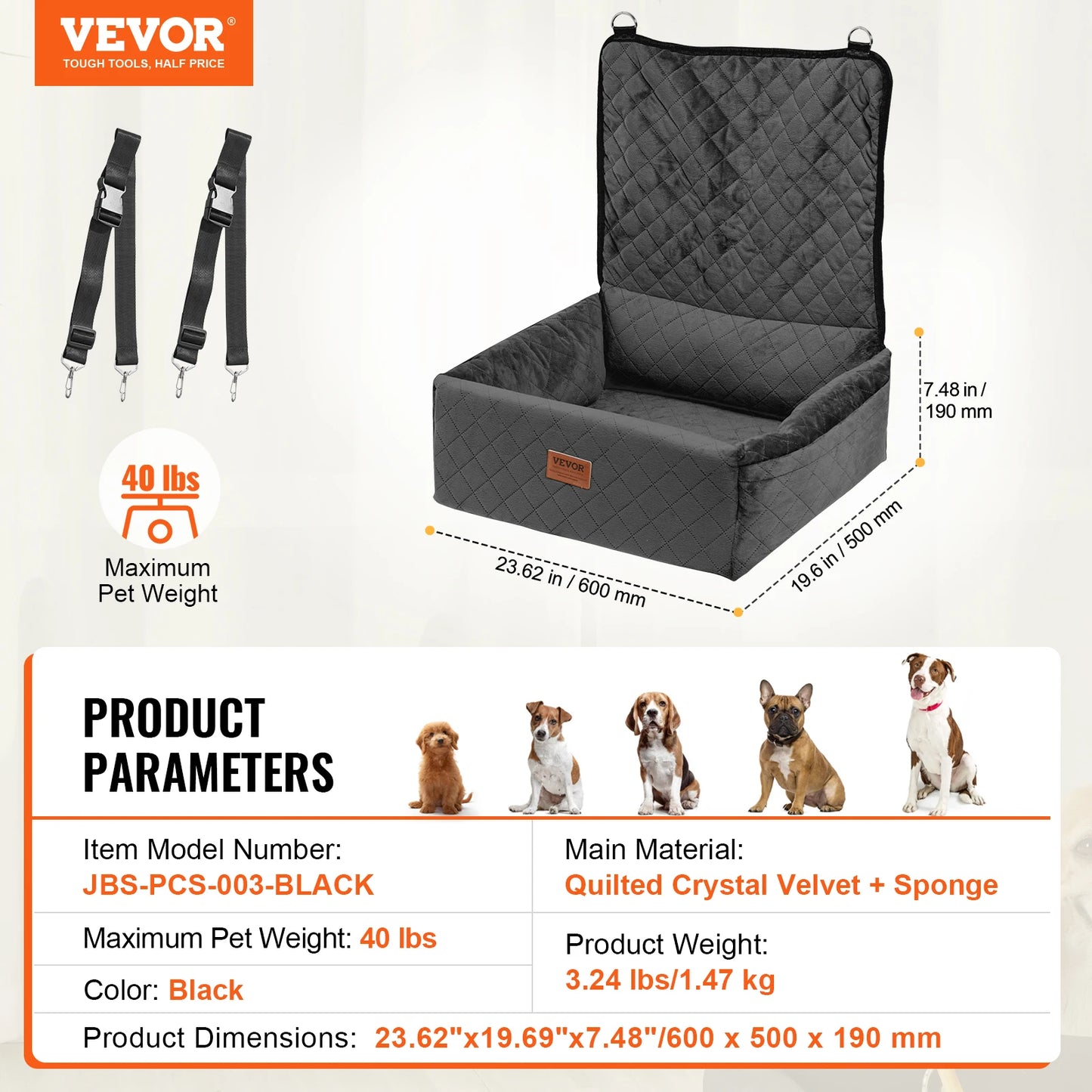 SucceBuy Dog Car Seat Waterproof Booster With ClipOn Leash