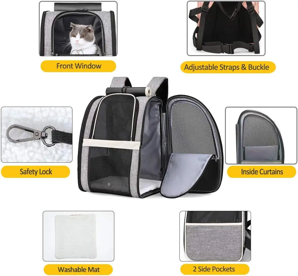 Pet Carrier Backpack With Window Blind For Cats And Dogs