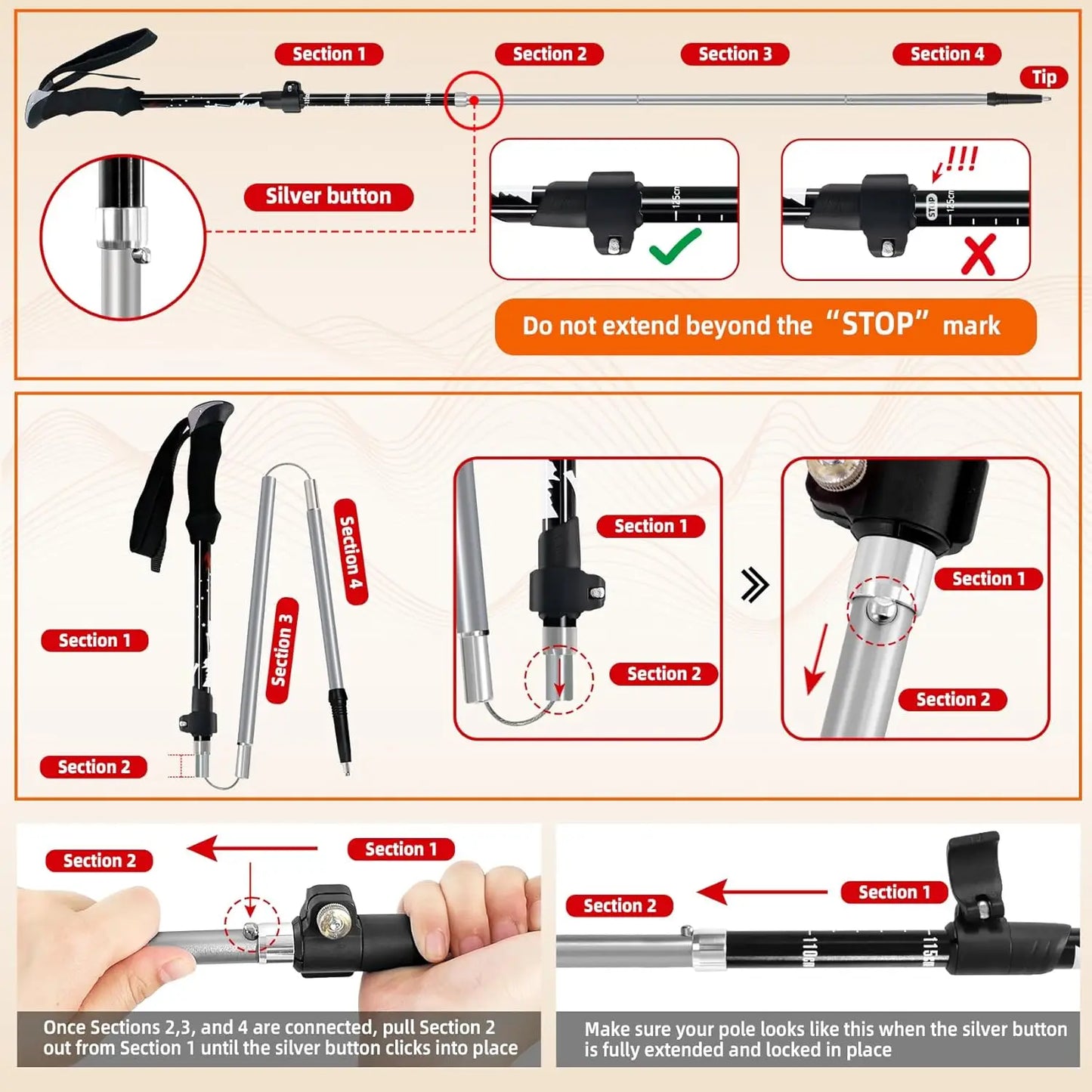 Foldable Aluminum Trekking Poles 2 Pack For Hiking
