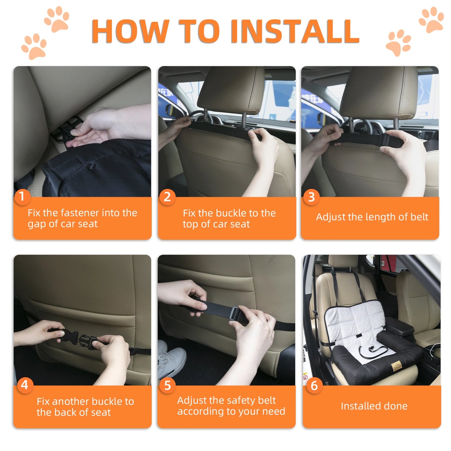 Bingopaw Waterproof Car Seat Bed For Dogs With Removable Pad