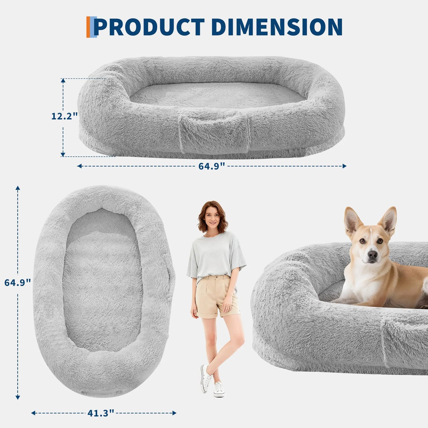 HiMISS Human and Pet Shared Bed Plush Fleece Nest Comfort