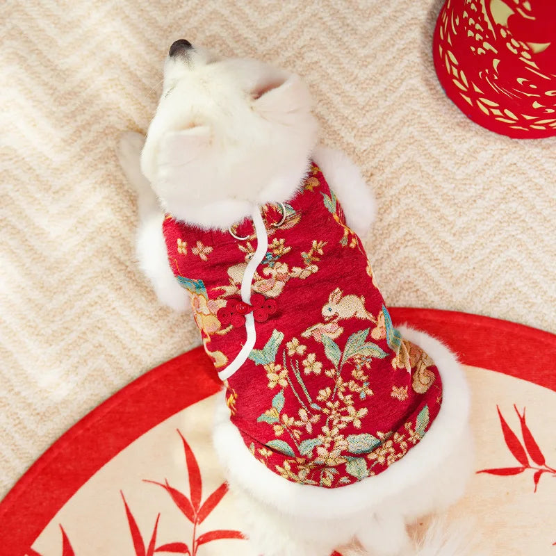 Autumn Winter Thick Velvet Tang Style Chinese Pet Vest