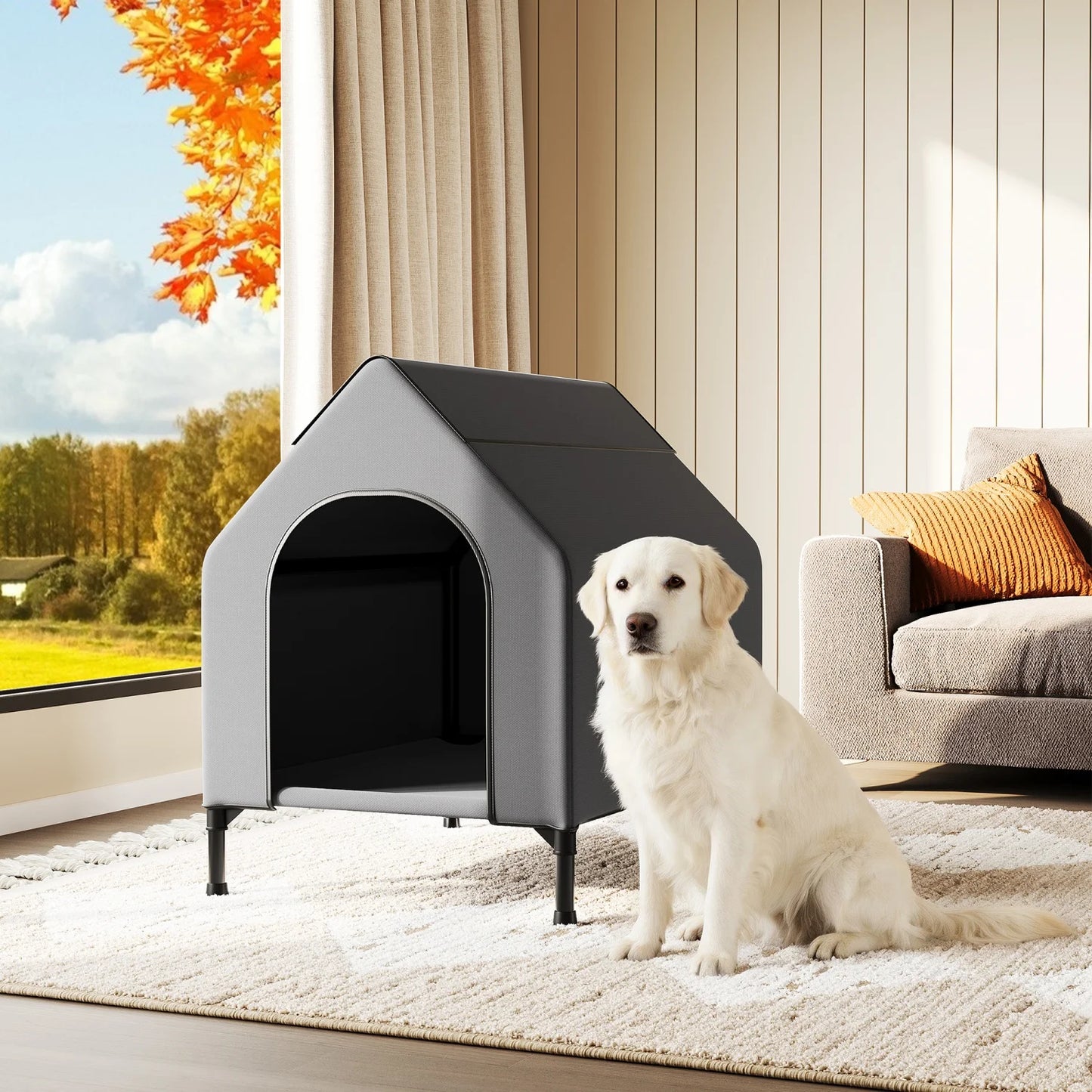 HiMISS Elevated Outdoor Dog House Weatherproof Kennel With Mesh Bed