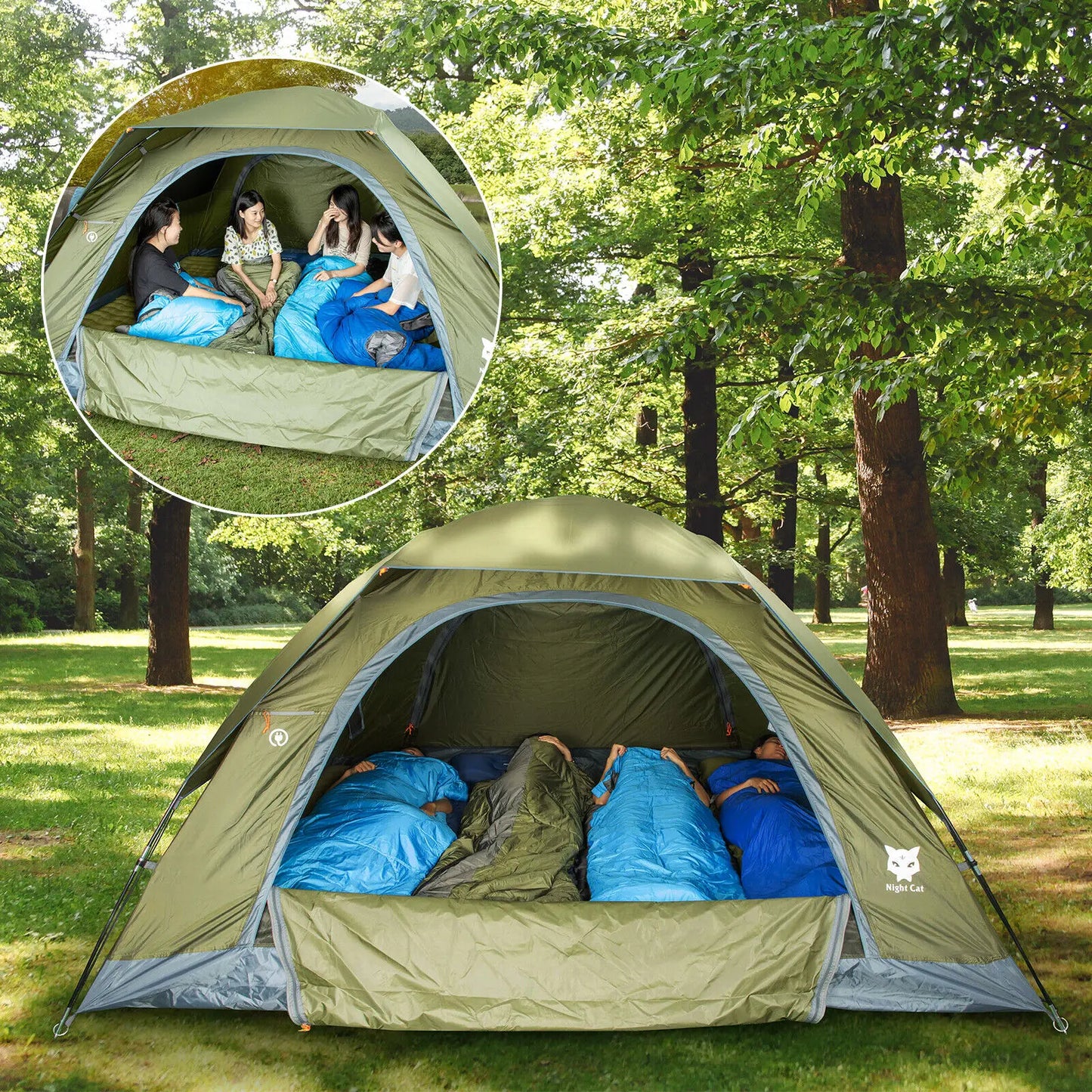 Night Cat Camping Tents With Rainfly Easy Clip Setup Waterproof