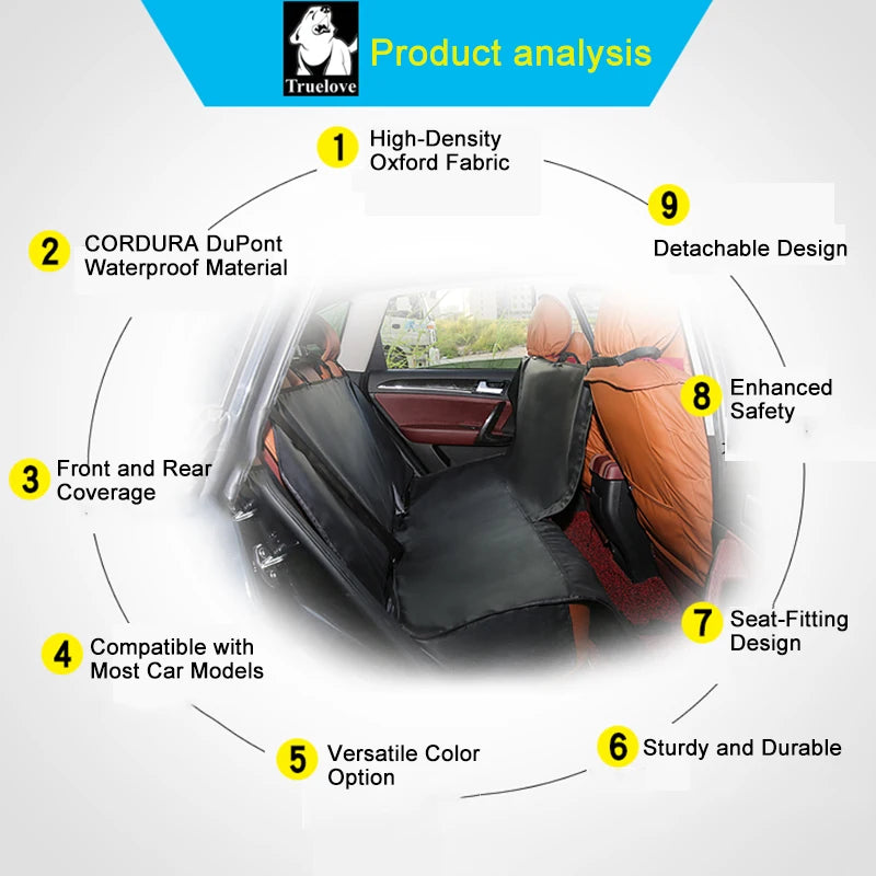 TrueLove Pet Car Seat Cover Back Seat Waterproof Durable Zippered