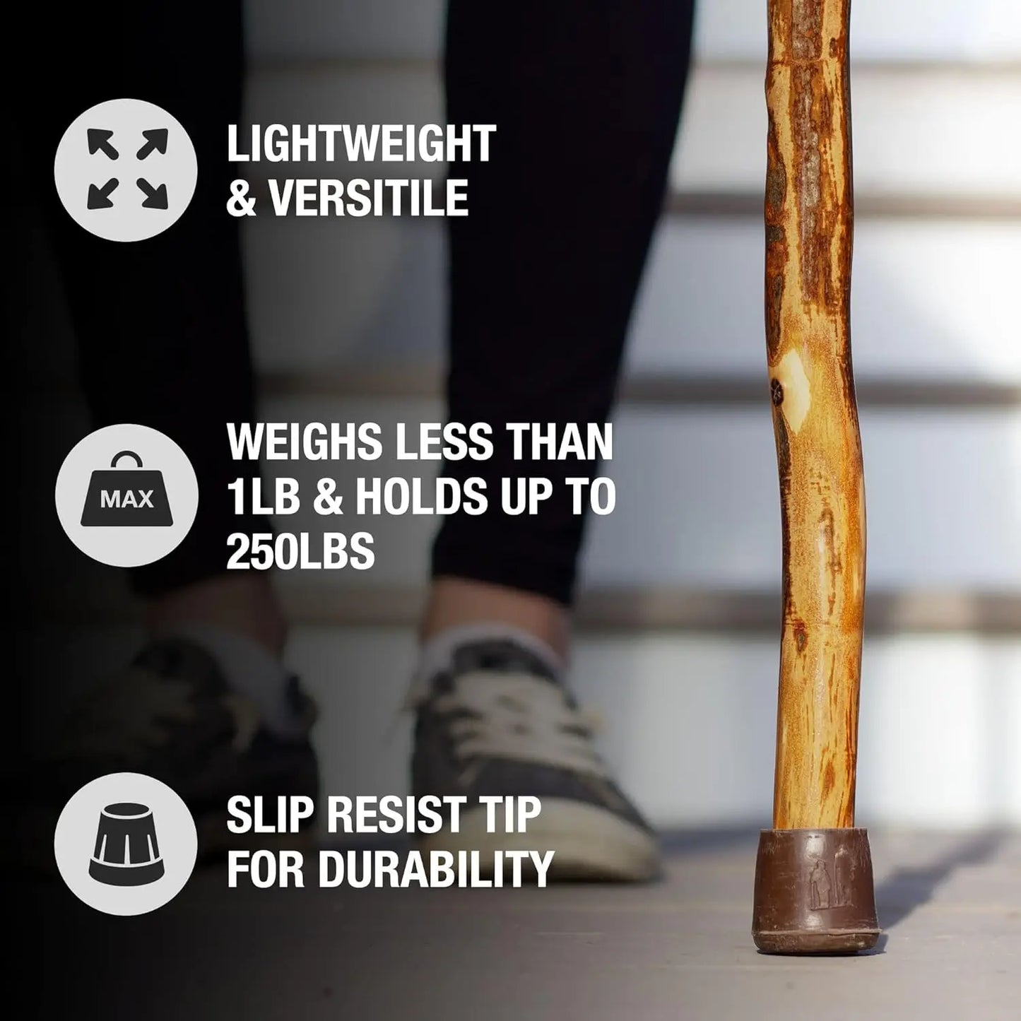 Sturdy Rubber Tip Wooden Walking Cane With T Handle For Adults Made In USA
