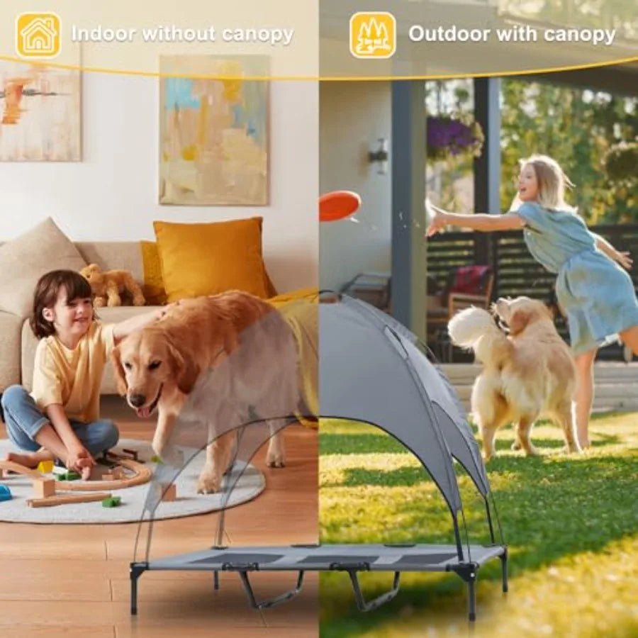 Elevated Dog Bed With Canopy Waterproof Outdoor Pet Cot Carry Bag
