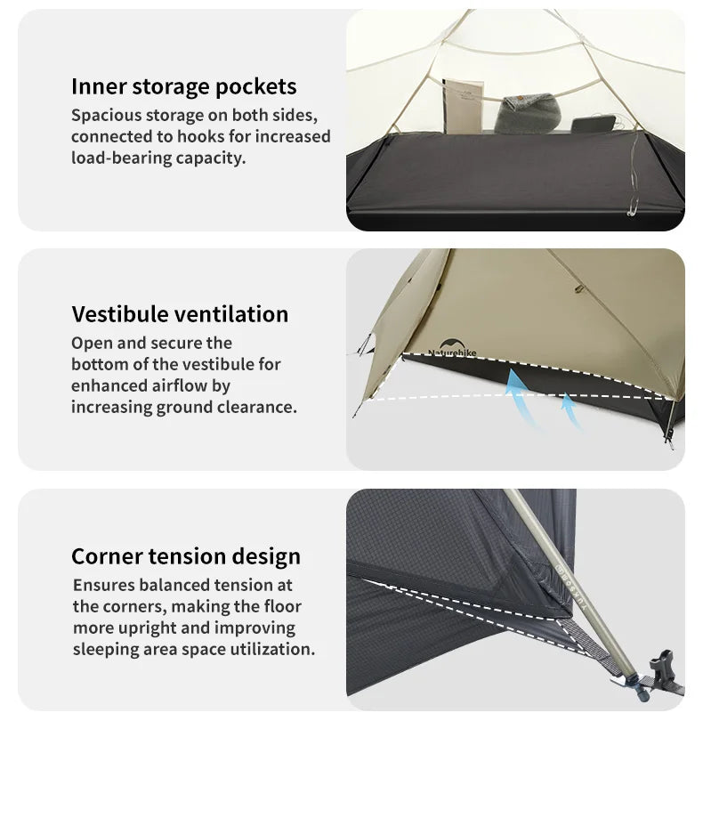 Naturehike Mongar Ultralight Backpacking Tent 15D Nylon Waterproof