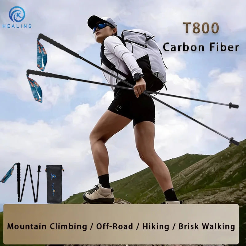 OKHEALING Carbon Fiber Folding Trekking Poles Nordic