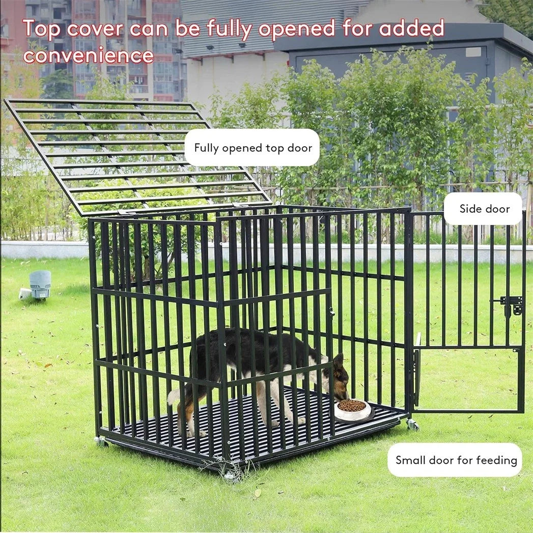 BINGOPAW Heavy Duty Metal Dog Crate With 3 Doors Wheels
