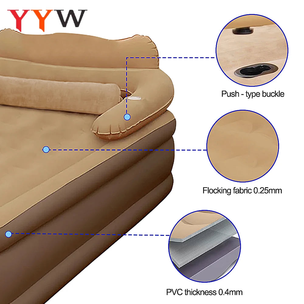 Inflatable Camping Mattress For Two With Durable Flocking Fabric