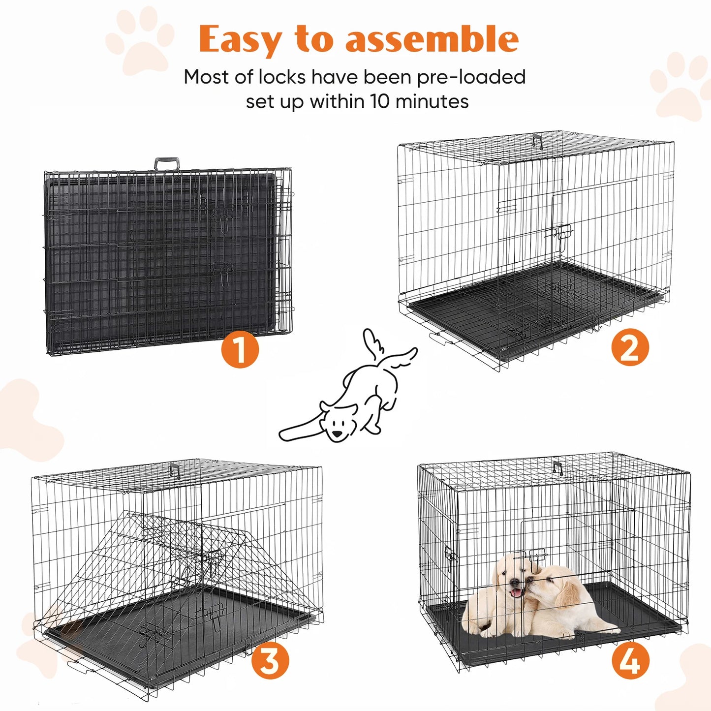 JHK Folding Metal Dog Cage With Leak Proof Pan Tray