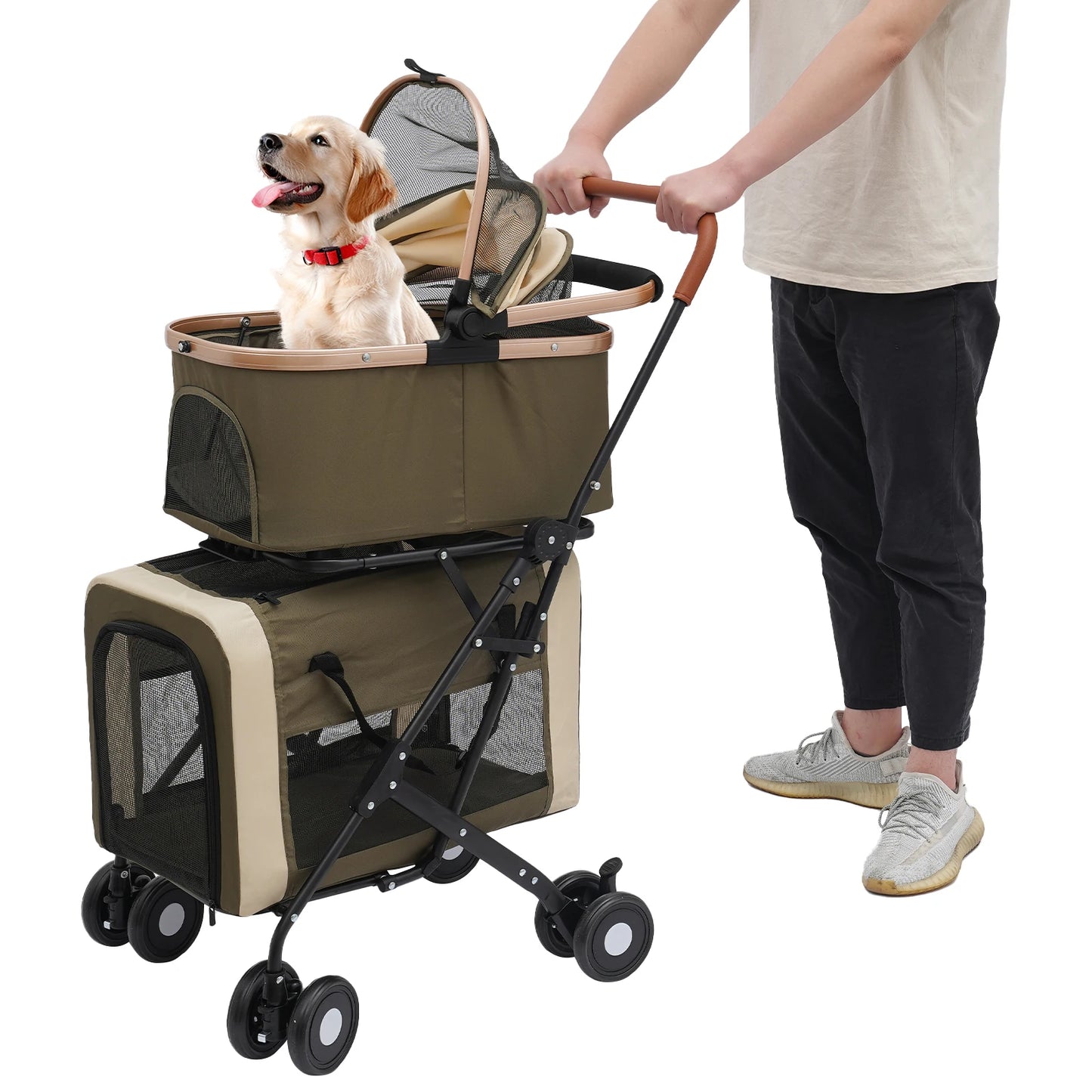 Bymaocar Foldable Pet Stroller Heavy Duty Portable Travel Sunshade Locks