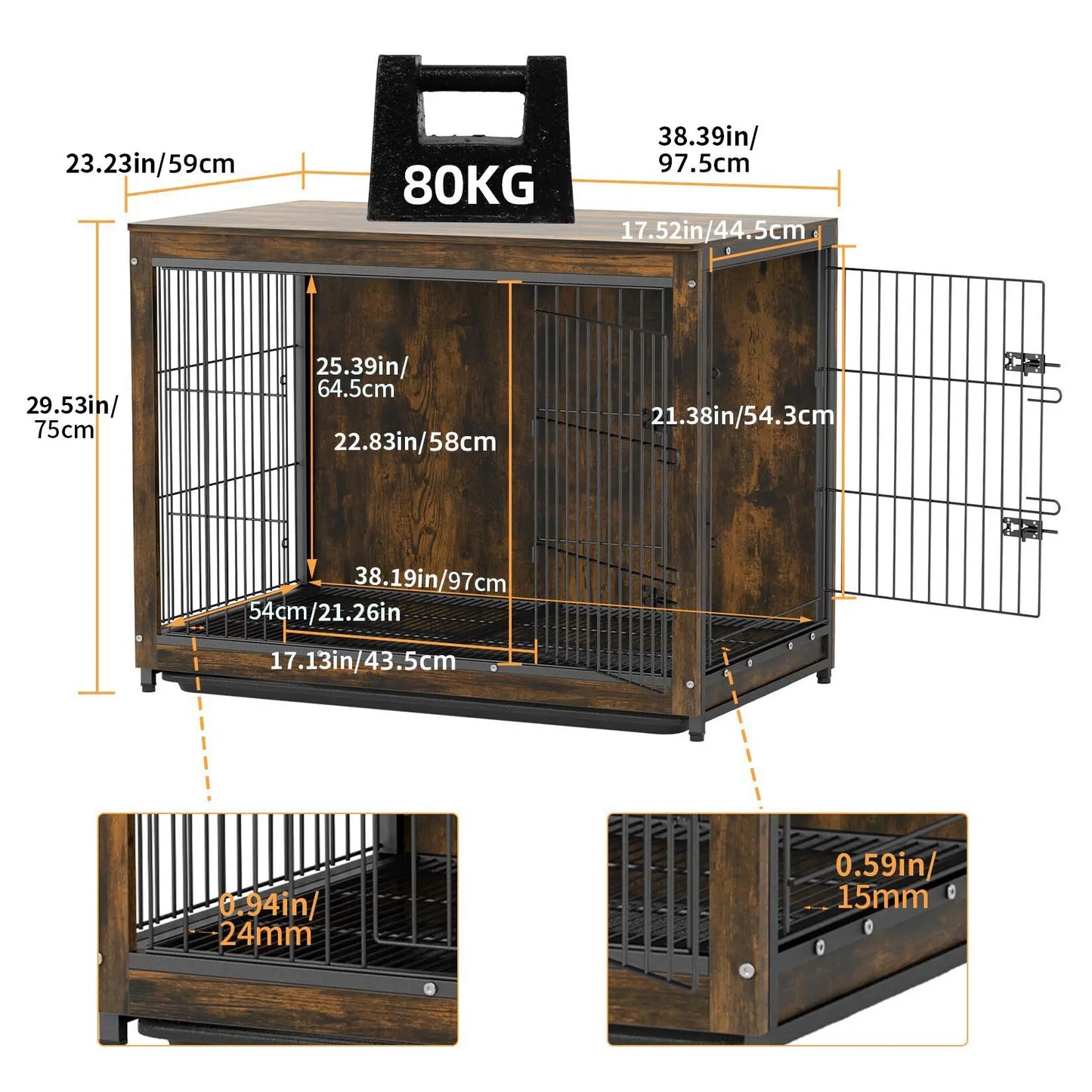 BORWART Elevated Wooden Dog Crate End Table With Double Door Removable Tray