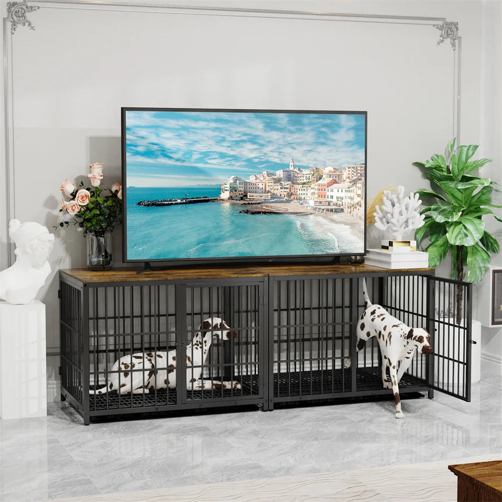 BORWART Wooden Dog Crate Indoor Elevated Kennel End Table With 3 Doors