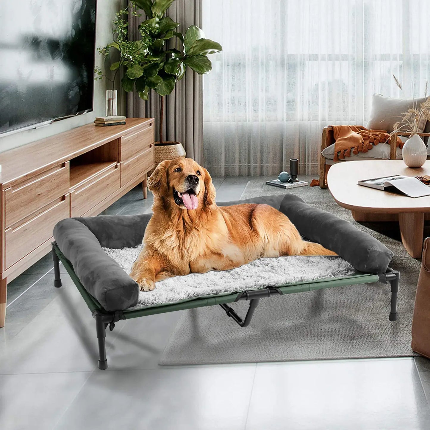 BINGOPAW Elevated Pet Lounger Bed With Detachable Plush Bolster