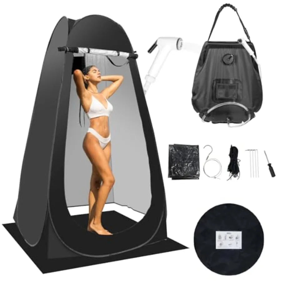 Portable Privacy Tent With 5 Gallon Shower Bag Nozzle Upgraded