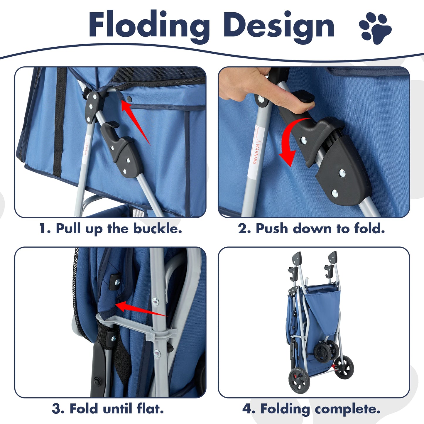 JHK 3-Wheel Foldable Pet Stroller With Mesh Windows