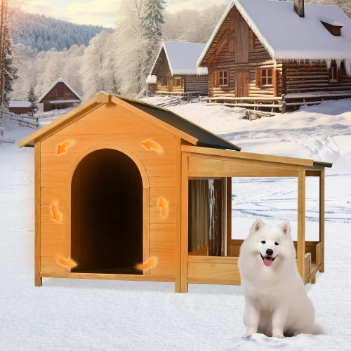 Natural Outdoor Dog House With Insulated Lining For Winter