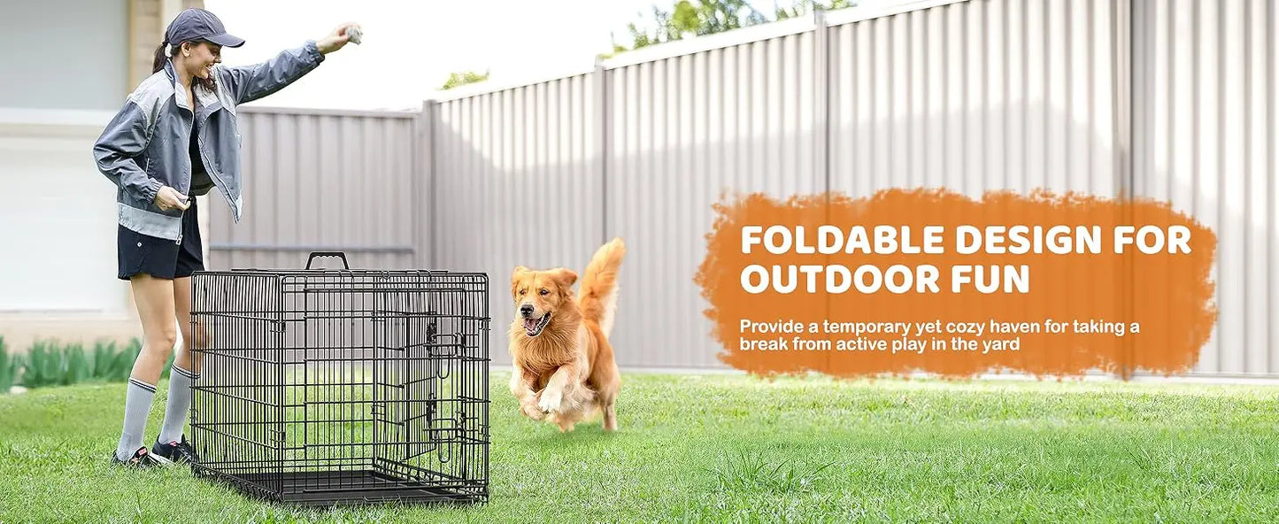 Double Door Dog Crate With Divider And Removable Tray