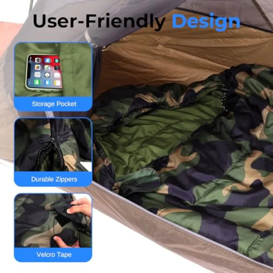 Military-Style Cotton Sleeping Bag For Extreme Cold Weather
