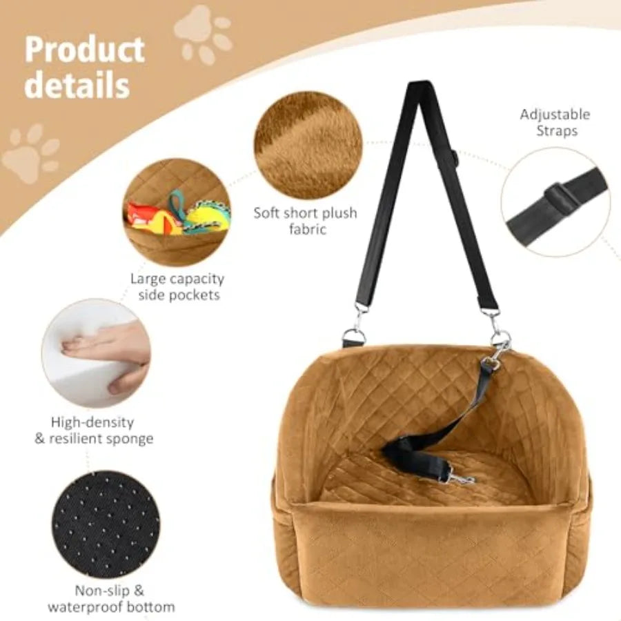 Dog Car Seat for Small Medium Dogs, Detachable Washable Dog Booster Seat Under 30lbs, Pet Car Seat Travel Bed with Storage Pock