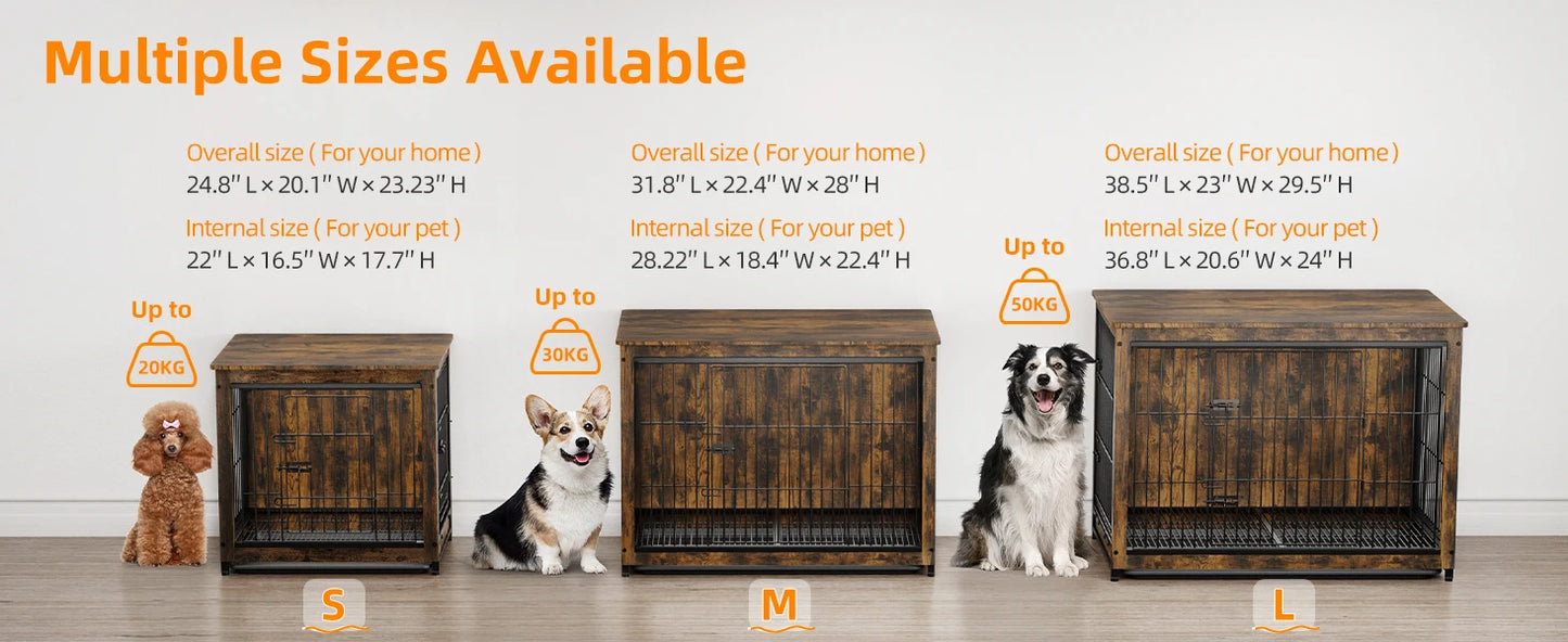 BORWART Elevated Wooden Dog Crate End Table With Double Door Removable Tray