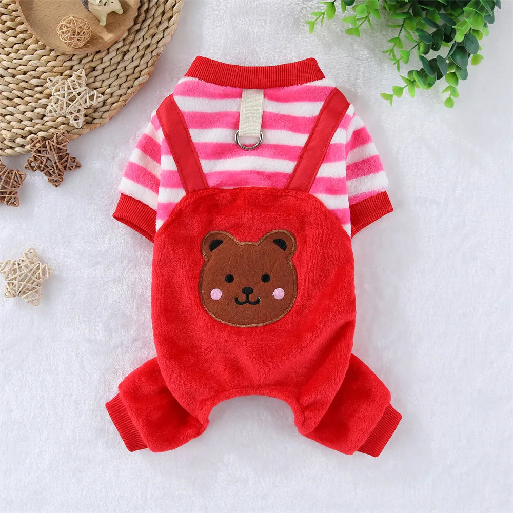 Caiban Autumn Winter Dog Fleece Jumpsuit Coat With Leash Ring