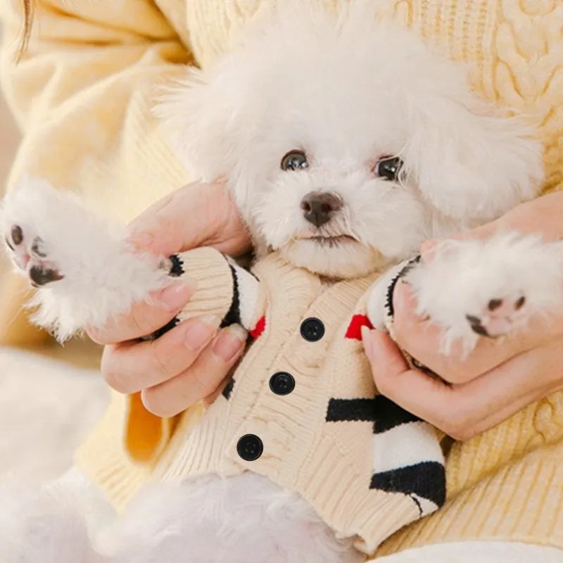 Striped Cotton Cardigan Sweater For Small Dogs And Kittens
