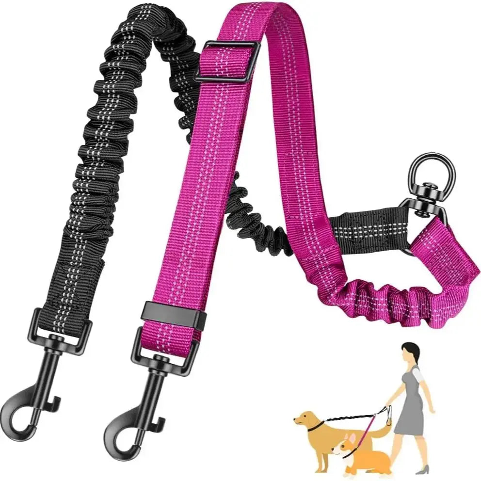 Double Dog Leash Attachment Shock Absorbing Bungee