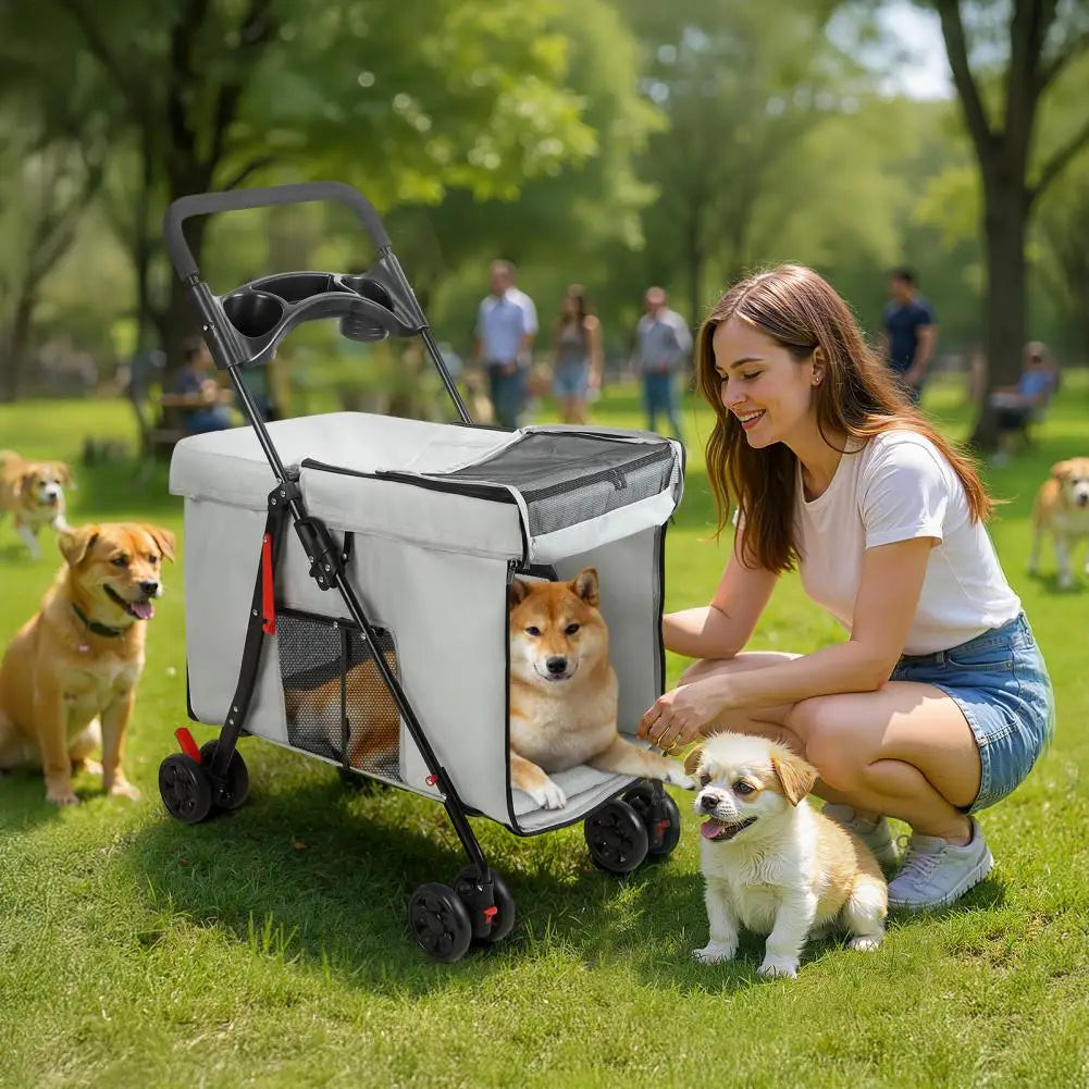 Foldable Dog Stroller With 360 Degree Wheels Five Ventilation Windows