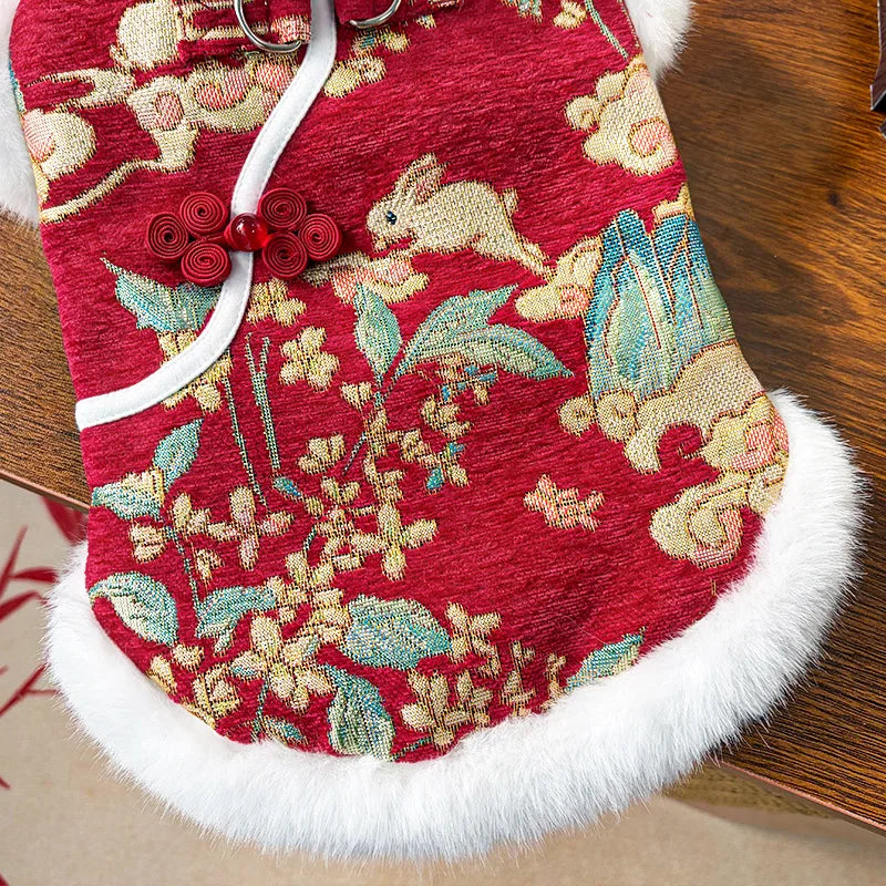 Autumn Winter Thick Velvet Tang Style Chinese Pet Vest