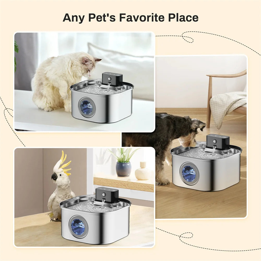Wireless Stainless Steel Pet Water Fountain Automatic Cat Water Feeder
