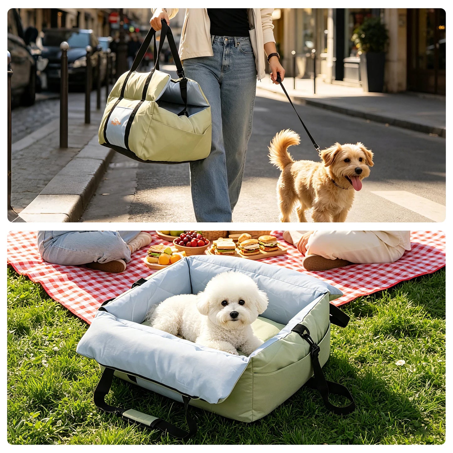 Portable Dog Car Seat Pet Dog Booster Seat Puppy Travel Carrier Bed with Safety Belt Storage Pocket Removable Washable Cover