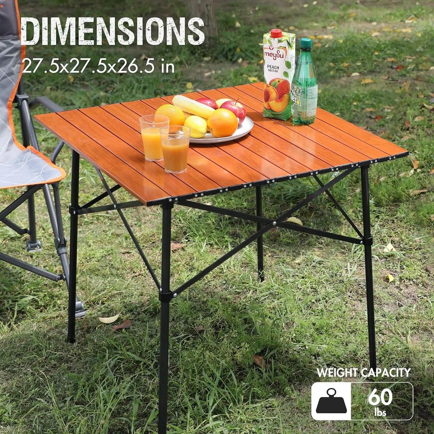 Lightweight Folding Square Table Roll Up Top For Camping