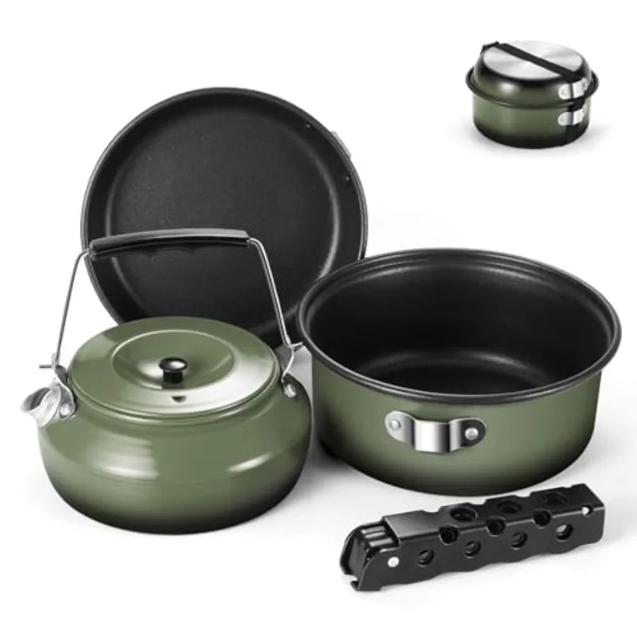 5 Piece Camping Cookware Set Nonstick Pot Pan With Kettle