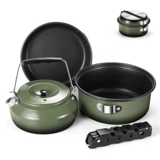 5 Piece Camping Cookware Set Nonstick Pot Pan With Kettle