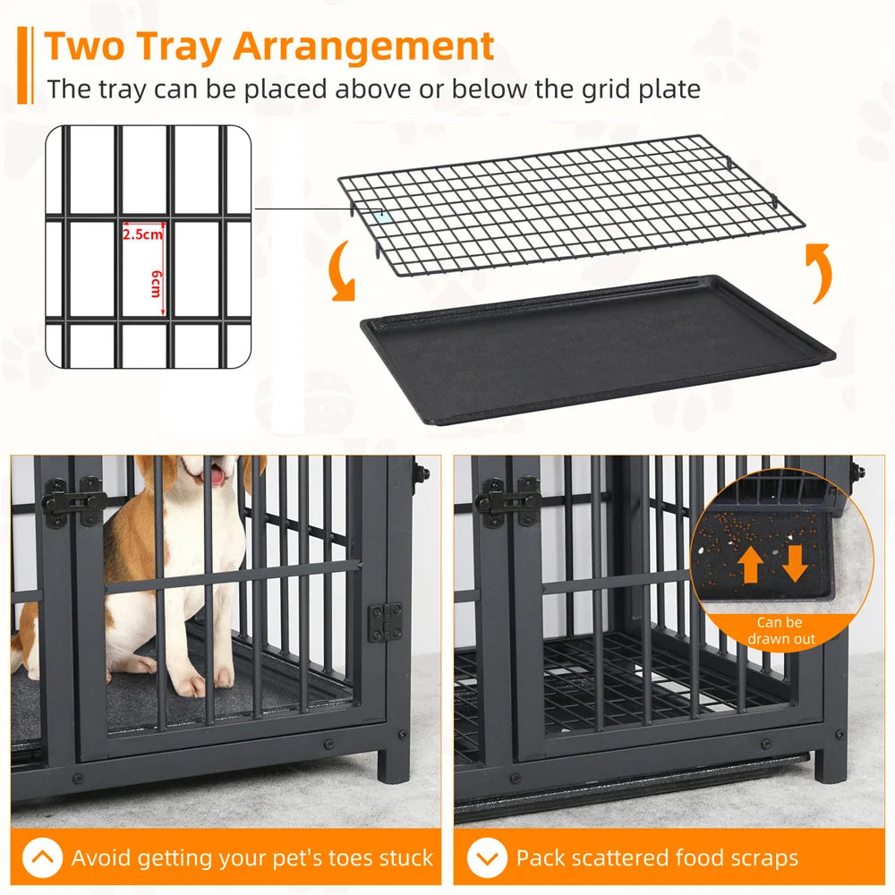 BORWART Wooden Dog Crate Indoor Elevated Kennel End Table With 3 Doors