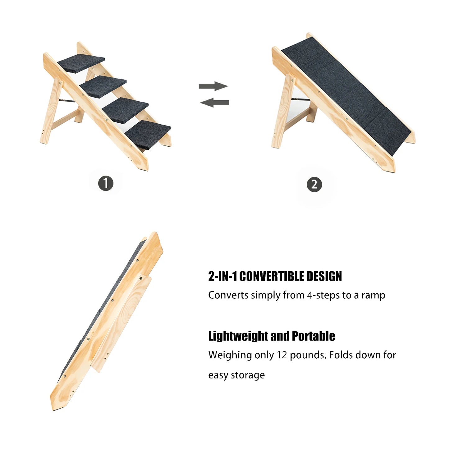 Wooden Portable Foldable Pet Stairs Ramp For Beds And Cars