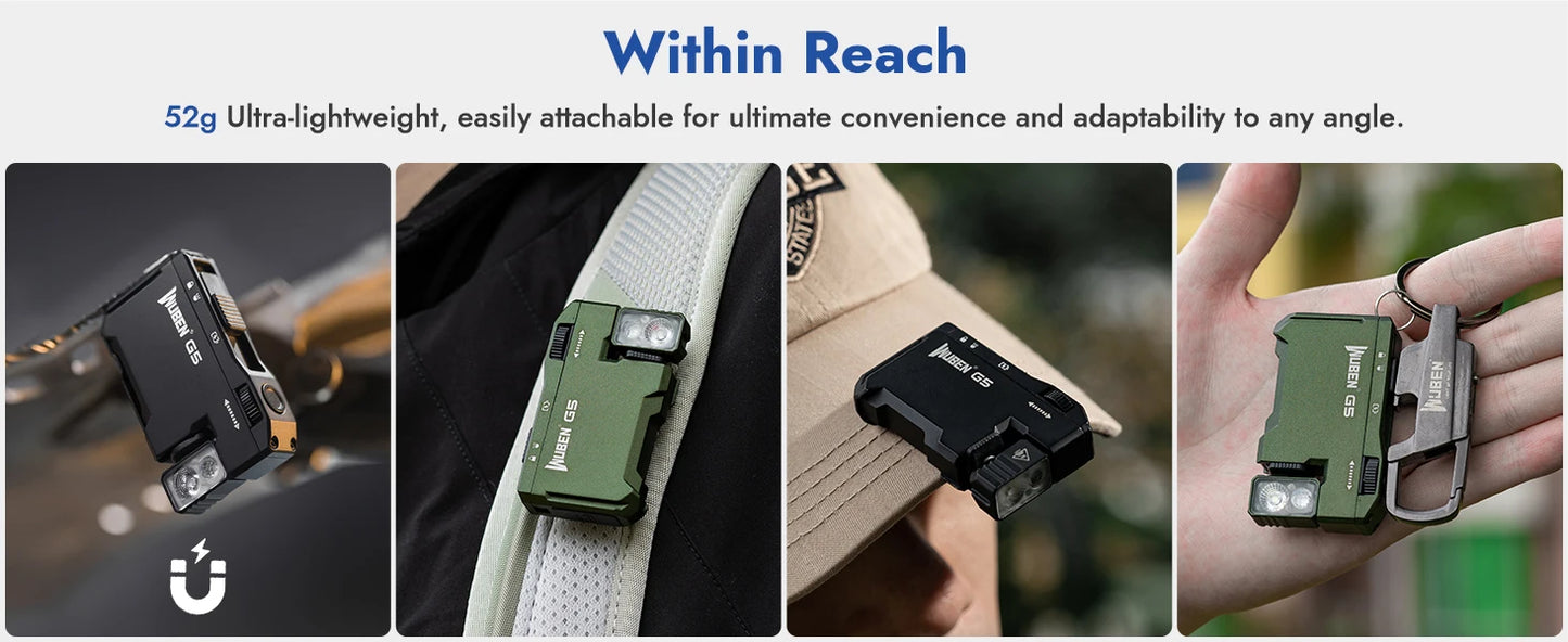 WUBEN G5 Magnetic EDC Flashlight 400 Lumen USB C Rechargeable Keychain