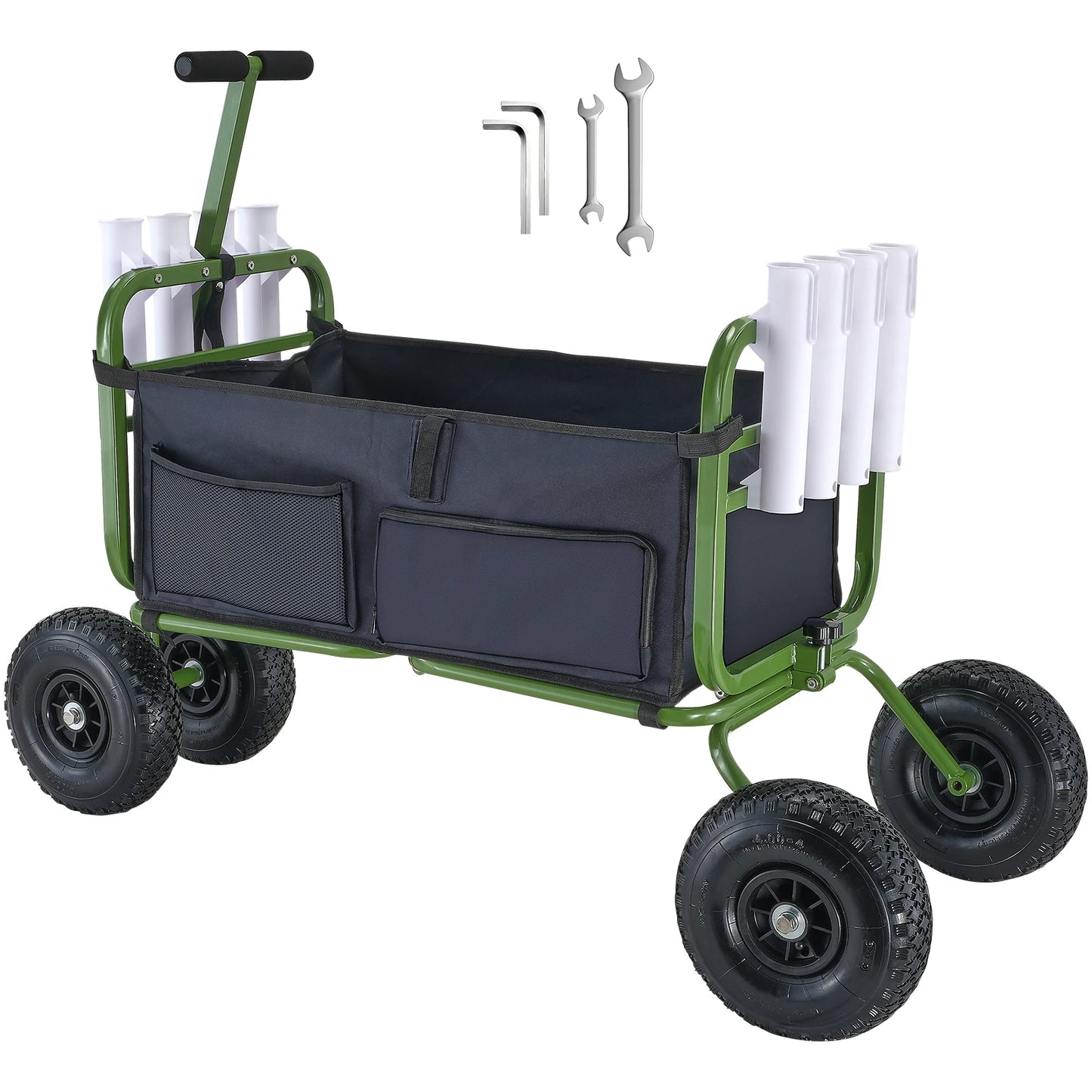 SucceBuy Beach Fishing Cart Foldable Wagon With 4 Wheels And 8 Rod Holders