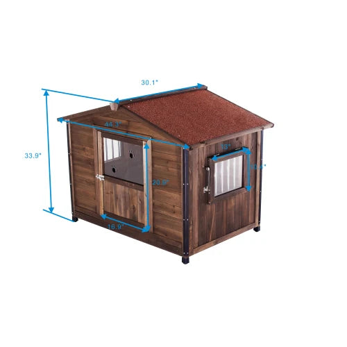 Outdoor Wooden Cabin Style Dog Kennel With Iron Frame