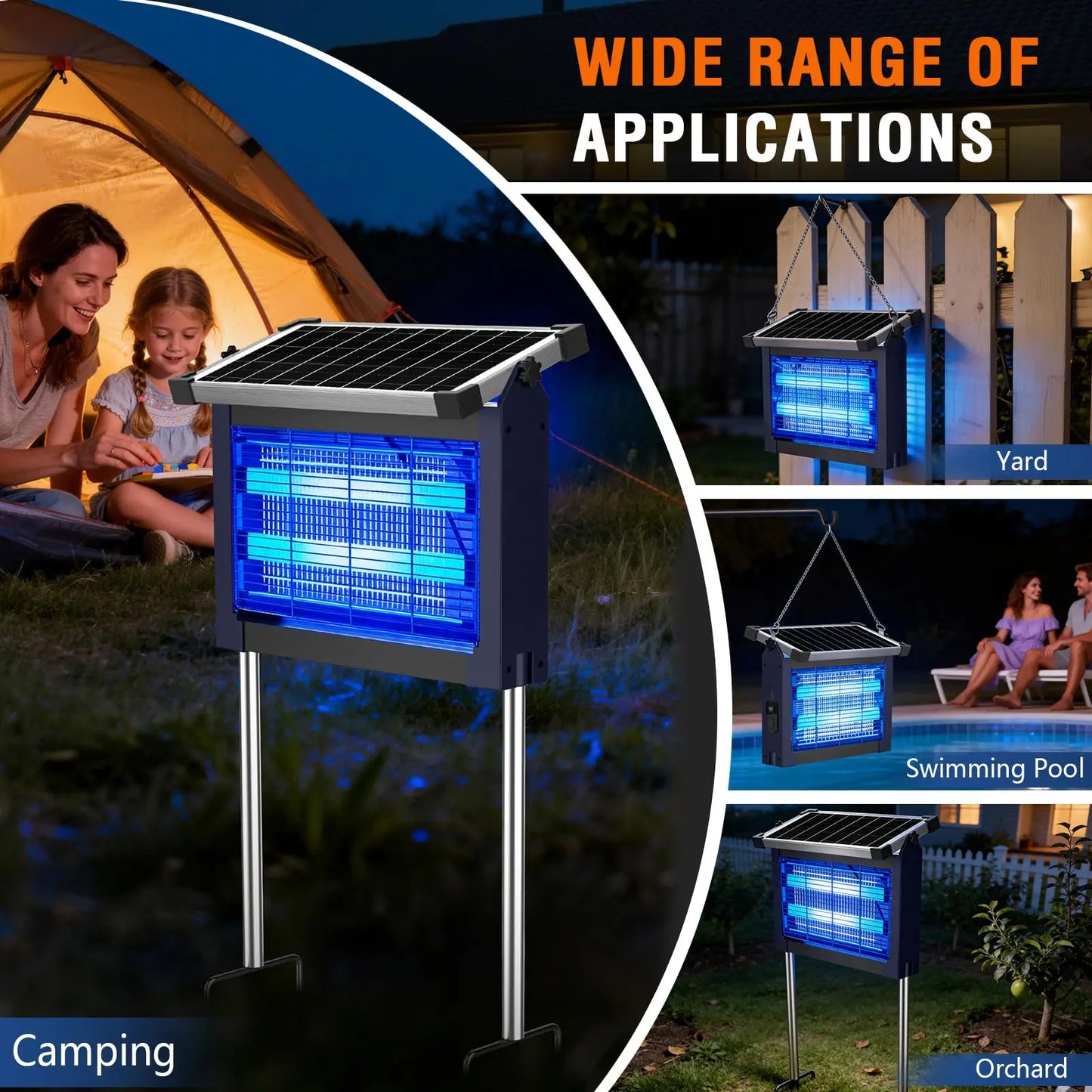 Solar Bug Zapper 4500V Outdoor Mosquito Zapper Waterproof Garden